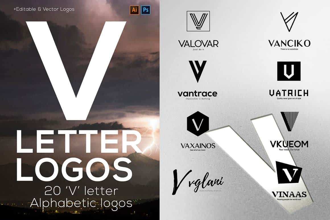V Letter Alphabetic Logos